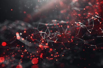 Wall Mural - Futuristic red and black concept reticulum connecting dots and line particle Data technology molecule motion background black gray hi-tech beautiful   