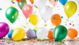 Fototapeta Boho - balloons falling or floating in the air isolated on white background with confetti. Generative AI