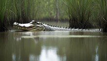 A Crocodile Gliding Silently Through A Swamp Upscaled 2
