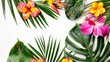 Exotic Tropical Florals and Palm Leaves Arrangement on White