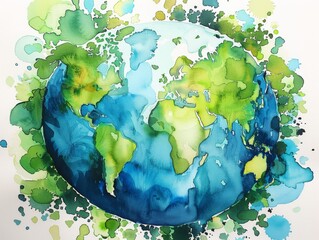 Wall Mural - A painting of the earth with green and blue colors