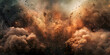 Abstract brown dust explosion on black background for Smoke and debris filling the closeup frame as bombs explode in the distance concept background and wallpaper 