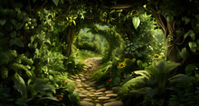 An Open Pathway In A Forest Filled With Tropical Vegetation