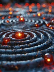 Poster - A spiral of red and orange lights on the ground. Generative AI.