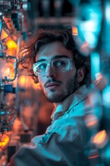 Poster - Young nuclear physicist working amidst advanced atomic energy systems
