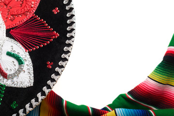 Wall Mural - Mariachi hat and colorful serape with copy space. Cinco de mayo background.