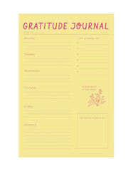 Wall Mural - Gratitude Journal planner. (Happiness) Minimalist planner template set. Vector illustration.