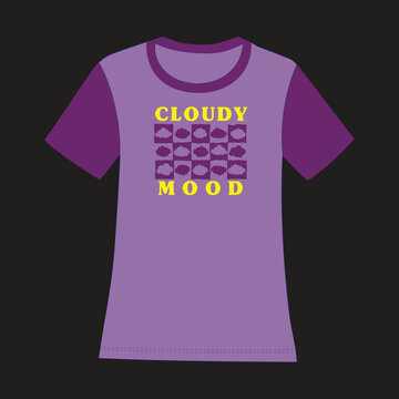 Woman fashionable short sleeve t shirt with cloudy mood chest print