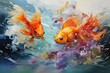 Fantasy fish abstract oil painting wall art background with generative AI