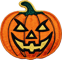jack o lantern embroidered patch badge isolated on transparent background.generative ai