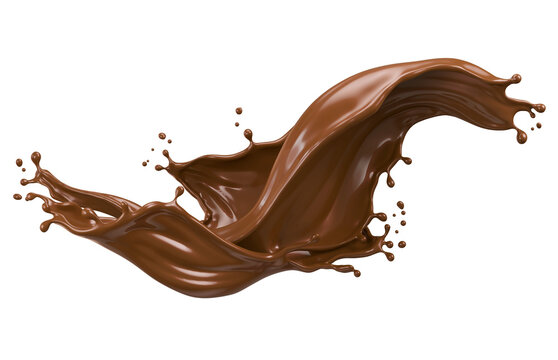 Dark chocolate splash isolate on a white background, with clipping path 3d illustration.