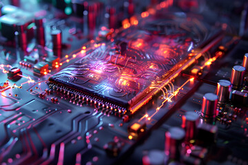 Wall Mural - the concept of light being dramatically slowed down on a microchip.