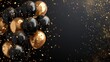 Golden Celebration: A Festive Black Balloon & Confetti Background for Graduation, Birthdays, New Year, Sales & Invitations