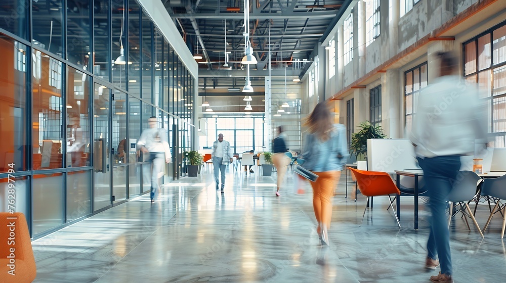 Group of office employees in motion go around at coworking space People ...