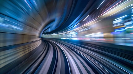 Aufkleber - Subway tunnel with Motion blur of a city from inside monorail in Tokyo : Generative AI