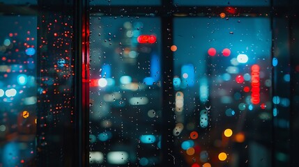 Aufkleber - Wet the window with the background of the night city : Generative AI
