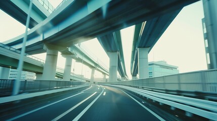 Poster - Highway overpass motion blur with city background : Generative AI