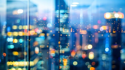 Poster - Night blurred bokeh light city office building abstract background : Generative AI