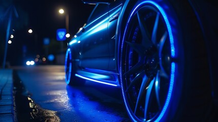 Aufkleber - blue car lights at night long exposure : Generative AI