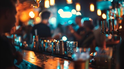 Poster - blurred people at a busy bar : Generative AI