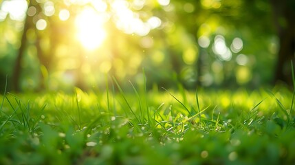 Aufkleber - Blur nature green park with bokeh sun light abstract background Copy space of travel adventure and environment concept Vintage tone filter color style : Generative AI