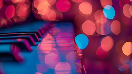 Poster - Piano keys closeup on a blurred background with bokeh : Generative AI