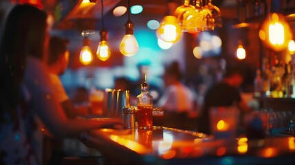 Poster - blurred people at a busy bar : Generative AI