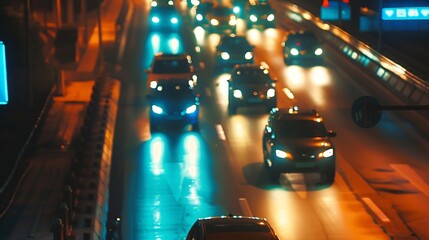 Aufkleber - Blurred urban traffic background scene at night : Generative AI