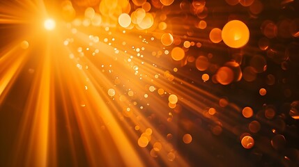 Aufkleber - Blur light overlay Lens flare rays Defocused glare Old film flash leak Bokeh golden orange color beam design glow on dark black abstract background : Generative AI
