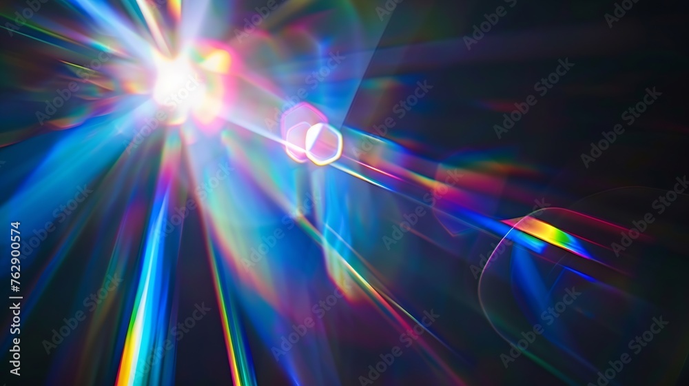 Blue light flare prism rainbow flares overlay effect on black ...