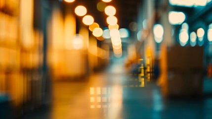 Aufkleber - Blur warehouse background Blurred store factory industry warehouse space and hardware box for delivery with bokeh light background business logistic distribution storage cargo concept : Generative AI