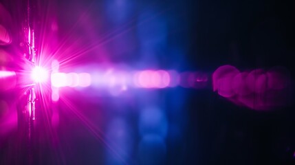 Aufkleber - Neon light flare Blur glow overlay Futuristic glare Defocused fluorescent navy blue pink purple color flecks reflection on dark presentation copy space abstract background : Generative AI