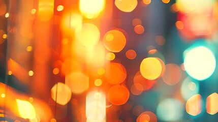 Leinwandbilder - Blurred orange bokeh background Blur abstract background of urban light Warm light with beautiful pattern of round bokeh Orange light in the night Street lamp blurred lights in the cit : Generative AI