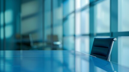 Aufkleber - Modern blue business room with table and chair as background Abstract blur and defocus effect background : Generative AI