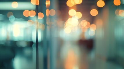 Poster - Blurred empty open space office Abstract light bokeh at office interior background for design : Generative AI
