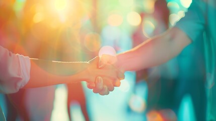 Aufkleber - blurry image of a handshake of business people at a meeting in the office : Generative AI