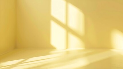 Poster - Abstract pastel yellow studio background for product presentation Empty room with shadows of window Display product with blurred backdrop : Generative AI