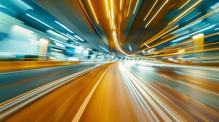 Aufkleber - Highway overpass motion blur with city background : Generative AI