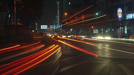 Aufkleber - the light trails on the street in shanghai china : Generative AI
