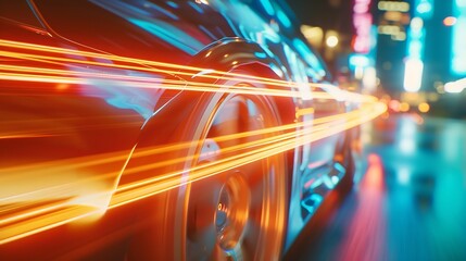 Aufkleber - The car light trails in the city : Generative AI