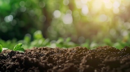 Poster - fertile soil and blurred green nature background Concept of nature environment and natural environment conservation : Generative AI