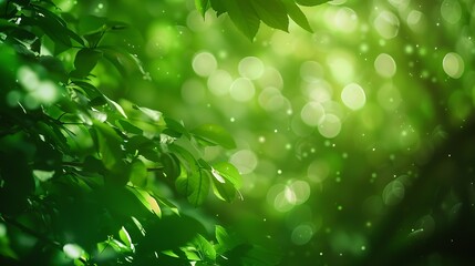 Leinwandbilder - Abstract background of bright green lights in the forest eco and magical concept : Generative AI
