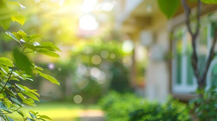 Aufkleber - Healthy home concept Blur outside house with green garden background : Generative AI