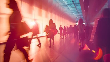 Poster - Business people walking and busy in meeting planning and collaboration in office or workspace for startup or project Professional worker employees or group in speed or blur for creativ : Generative AI
