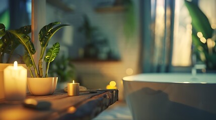 Aufkleber - Table Top And Blur Bathroom Of The Background : Generative AI