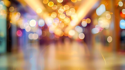 Aufkleber - abstract blur image background of shopping mall with light bokeh and flare light bulb : Generative AI