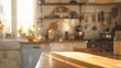 blurred kitchen interior  and desk space home background : Generative AI