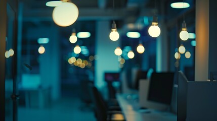 Poster - At night beautiful Abstract blurred office interior room blurry working space with defocused effect : Generative AI