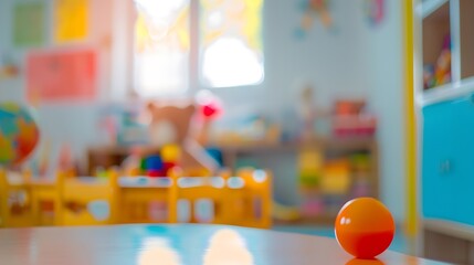 Blurred view of playroom in kindergarten with toys : Generative AI