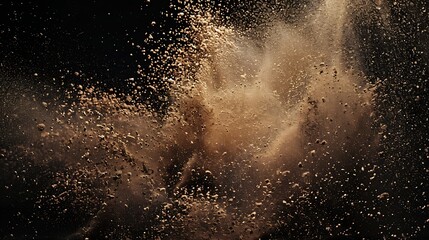 Dry river sand explosionBrown color sand splash against black background : Generative AI